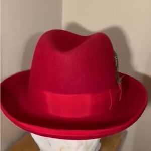 STACY ADAMS wool PORKPIE FEDORA HAT color Red Medium